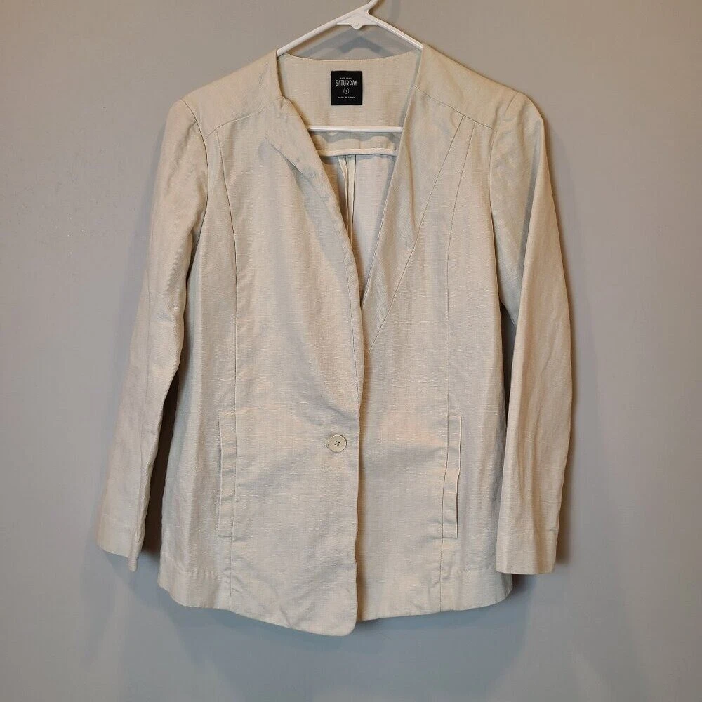 Giacca blazer Kate Spade Saturday donna piccola beige chiaro misto lino cotone