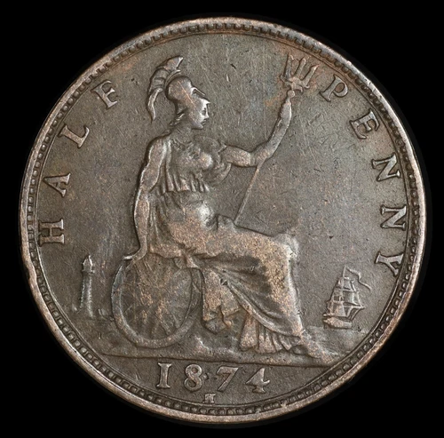 Photo of a 1874 Victoria Half Penny from an eBay listing that sold on Jul 4, 2026
