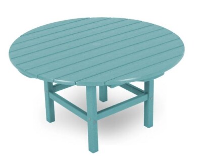 POLYWOOD 38 in Aqua Blue Round Accent Outdoor Indoor Patio Coffee Table Durable
