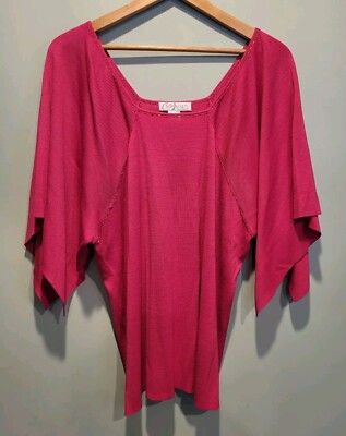 Diane Von Furstenberg Silk Assets 100% Silk Pink Knit Wing Sleeve Top Sz 2X