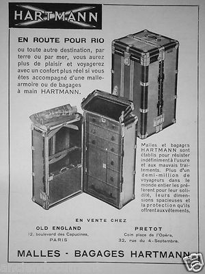 WERBUNG 1931 GEPÄCK UND KOFFER-SCHRANK HARTMANN - AUF DEM WEG NACH RIO
