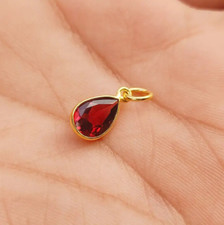 Natural Garnet Gold Charm Pendant -18k Gold Solid Gold Handmade Necklace