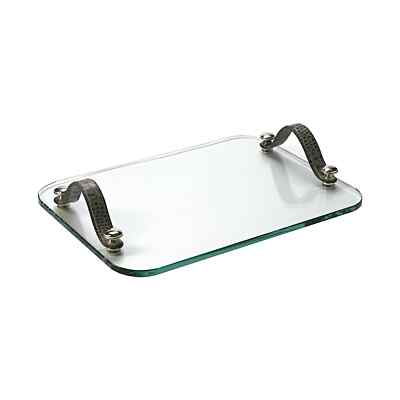 Plata Lappas Serviertablett. Glas Ledergriffe versilberte Schrauben. 9,5 x 6,5''