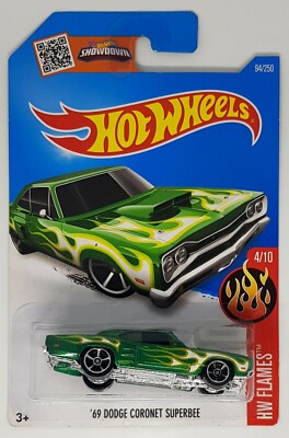 Hot Wheels 69 Dodge Coronet Superbee HW Flames 4/10 Long Card - grün