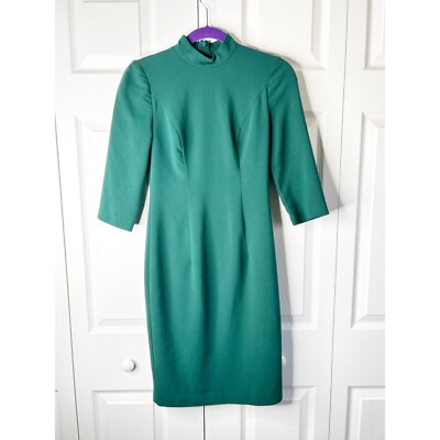 black halo green dress Black Halo Emma Green Crepe 3/4 Sleeve Mock Neck Sheath Dress Women's Size  0