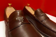 $789.00 !! PRADA MEN'S LUXURY BROWN LEATHER LOAFERS SHOES MARKED SIZE 8.5