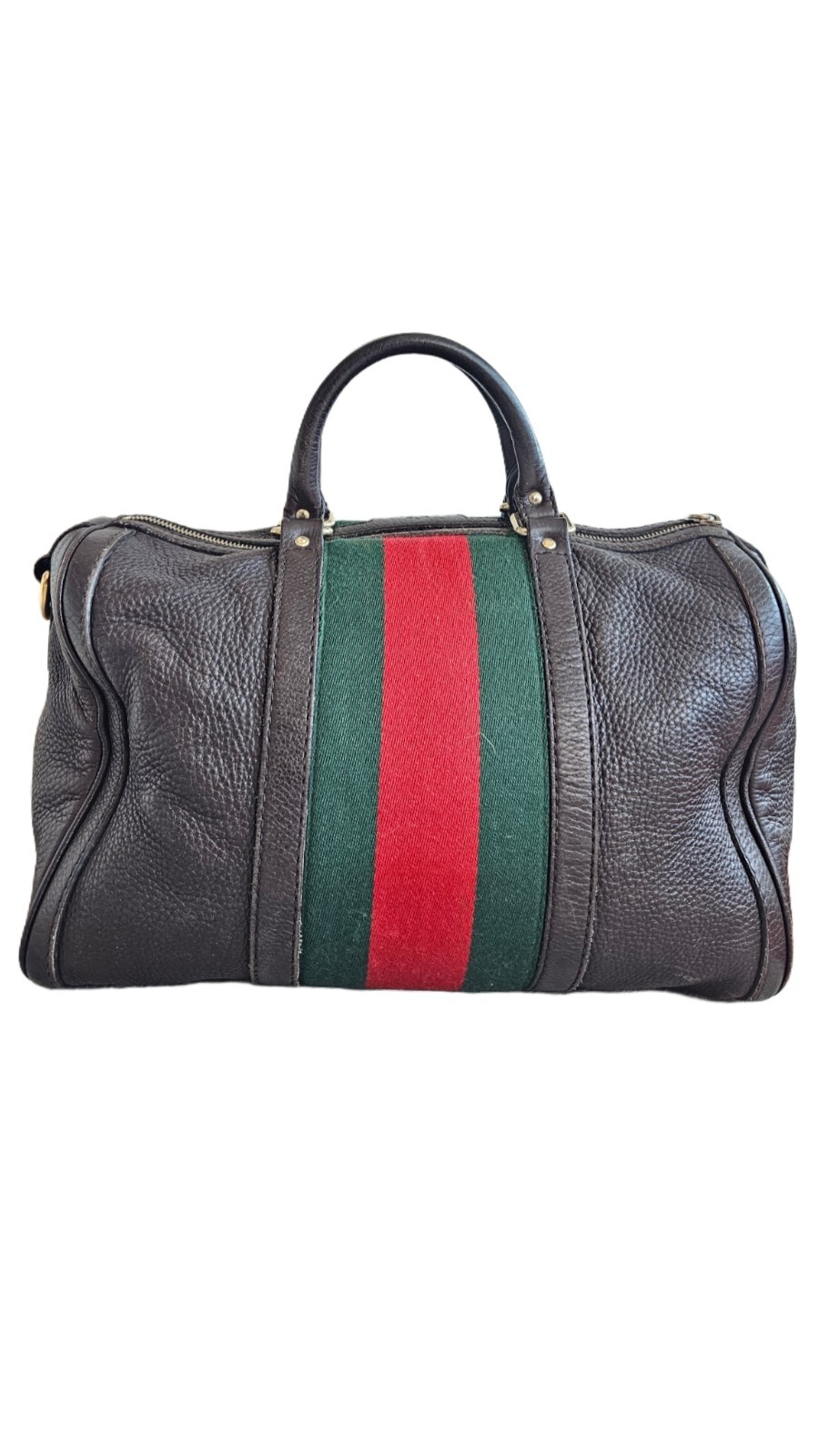 Gucci Brown Web Boston Leather Bag