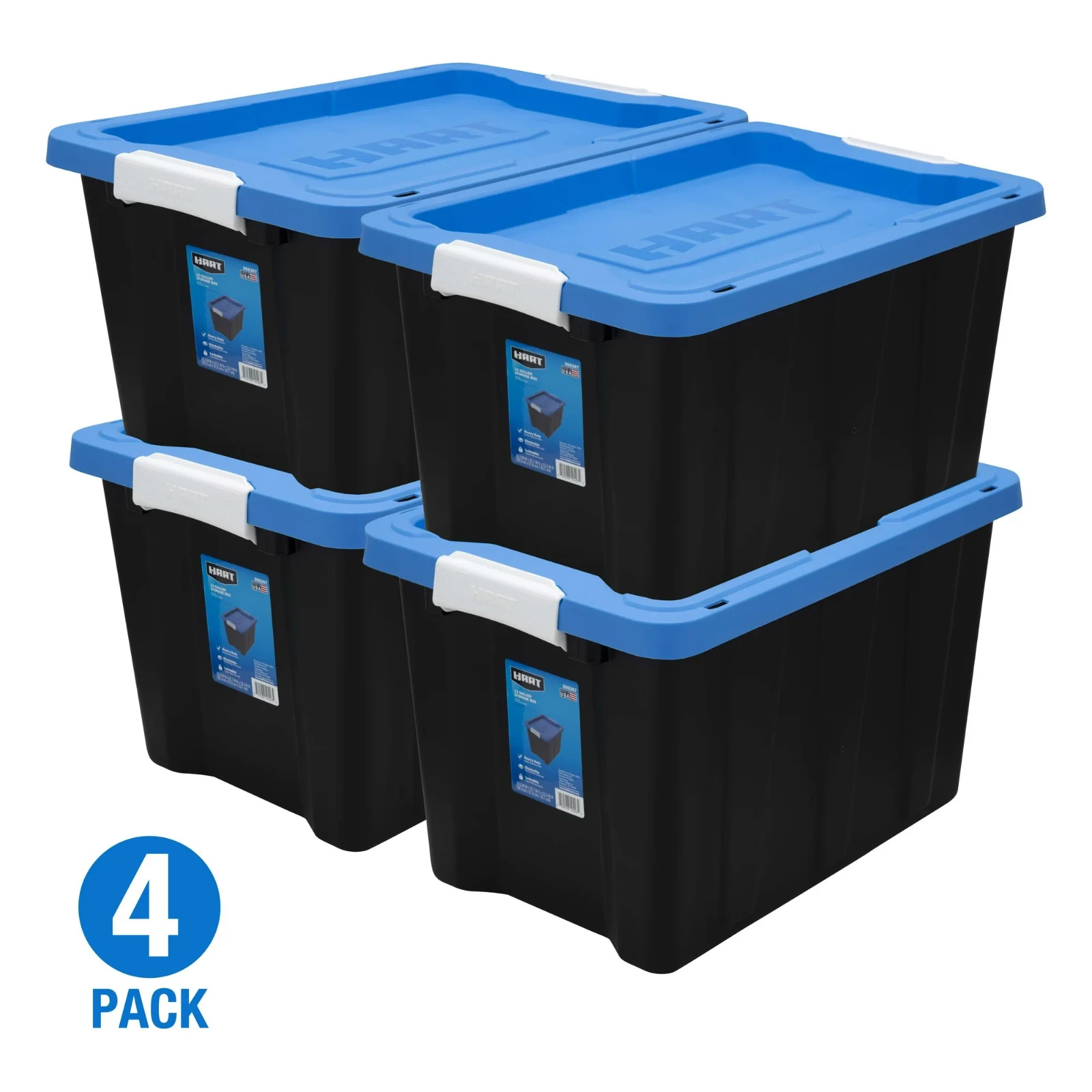 12-Gallon Black & Blue Latching Storage Bins, Set of 4