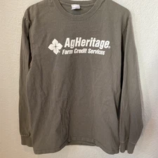 Port & Company Mens T-Shirt Size M Green Crew Neck Long Sleeves .      #S