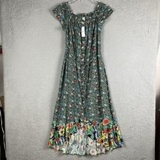 LOFT Beach Green Floral Off The Shoulder Dress Women S Button Front High Low NEW
