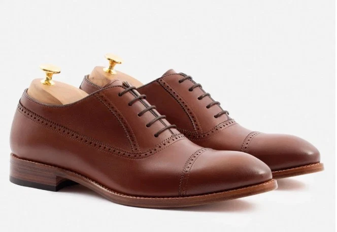 Handmade Men's Brown Color Leather Oxford Lace Up Cap-Toe Formal Wear Shoes Men