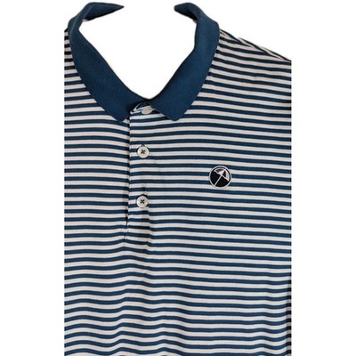 Puma Arnold Palmer Golf Polo Shirt Mens Medium Dark Teal Blue White Striped