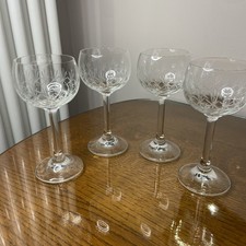 4 Beautiful Long Stem Etched Crystal Champagne Coupes Vintage