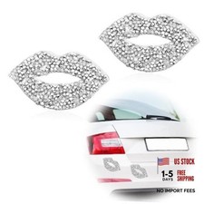 2PCS Bling Rhinestone Lip Car Stickers, Self-Adhesive Glitter Diamond Silver