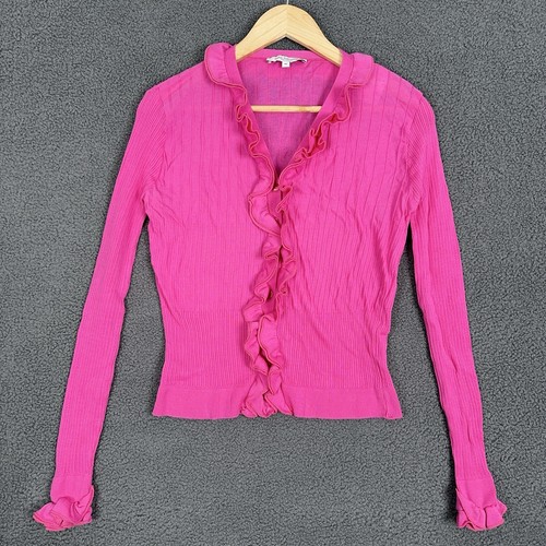 Anne Fontaine Pink “Parfaite” Ruffled Stretchy V-neck Cardigan Size FR 44/US 12