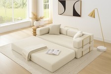 3-Seat Fold-Out Sofa Bed. Removable Back and Armrests With Extra Pillows