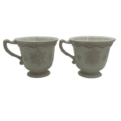 Cracker Barrel Snowflake Elegance Mugs Lot of 2 White Holiday Seasonal