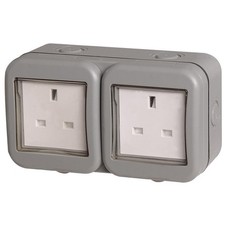 Image of BG Weatherproof IP55 13Amp Unswitched 2 Gang Socket (UK PlugOne Size Grey ST232