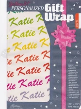 Lot of 4) "Katie" Gift Wrap Personalized Wrapping Paper 1980's NOS 20 x 28 Sheet