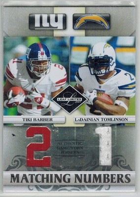 2007 Leaf Limited Matching Number LaDainian Tomlinson Tiki Barber Jersey Card #d