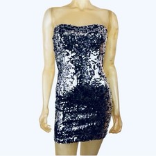 Black Silver Sequin Dress Mini Strapless Bodycon S Party Disco