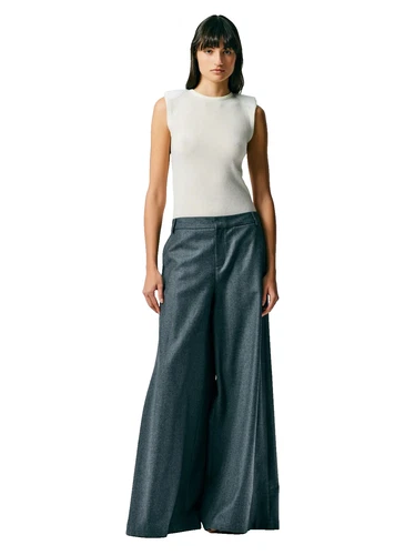 Tibi Superfine Wool Flannel Murray Trouser Wide Leg Heather Grey US 8 UK 12