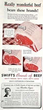 Swift & Co. Meat Headquarters Swifts Brands Of Beef Vintage Print Ad 1942 u