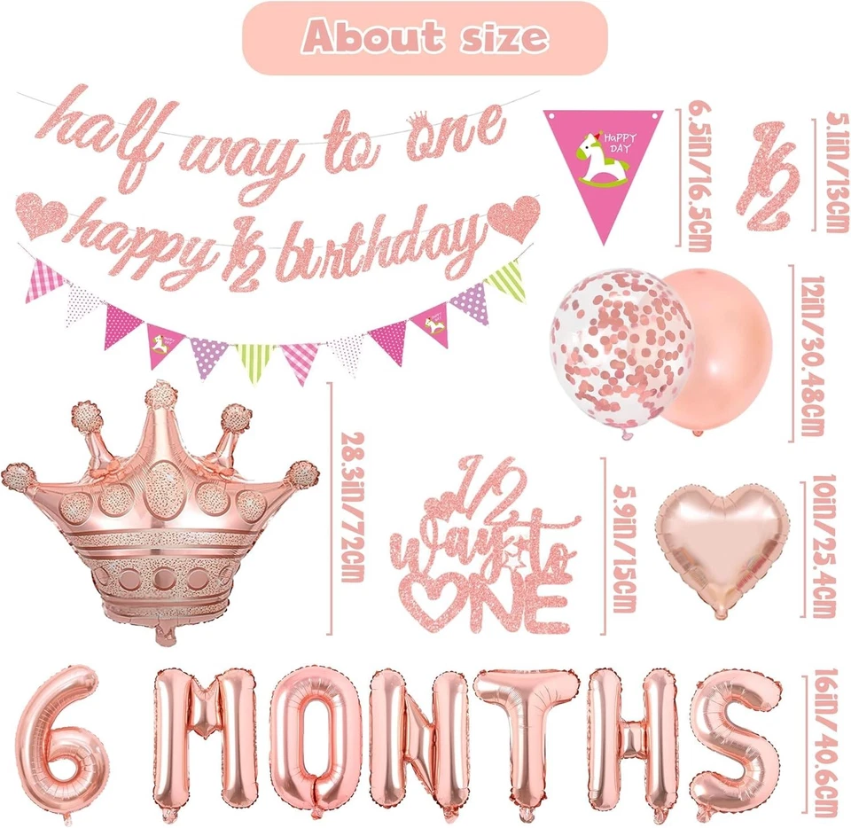 Girls Half Way To One Birthday Party Decorations Banner Cake Topper Balloons - Image 3 of 4