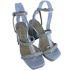 Blue by Betsey Johnson Denni Sandals Formal Pearl Block Heel Buckle Square Toe