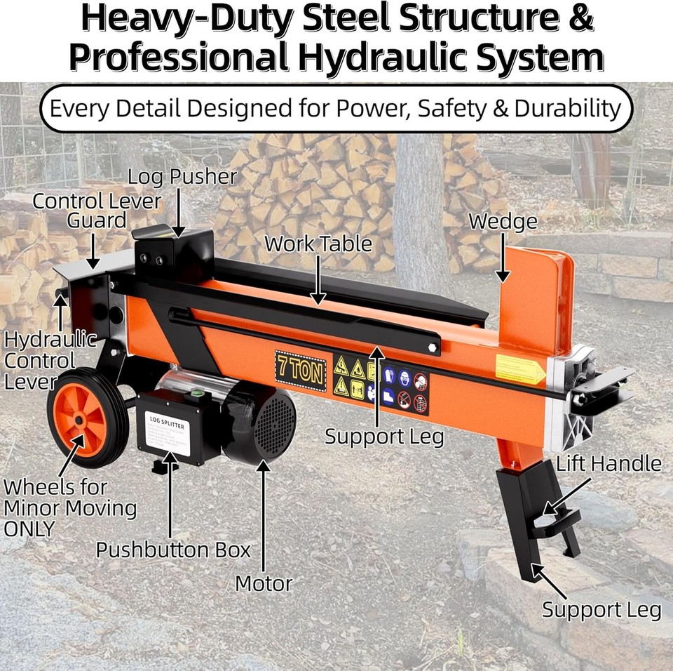 7 Ton Electric Log Wood Firewood Splitter Portable Hydraulic Firewood ...