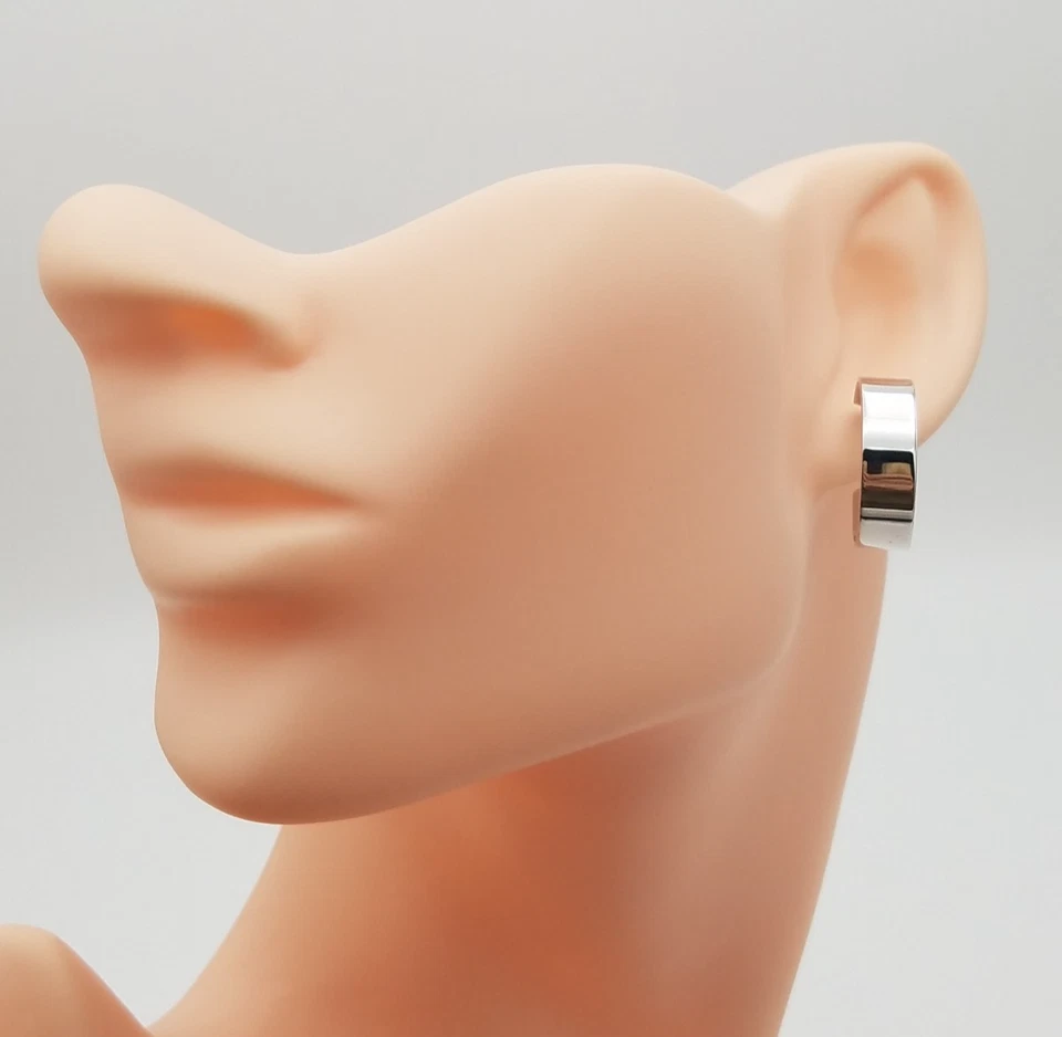 Danecraft Vintage 60-70s Shiny Wide Hoop Stud Sterling Silver Earrings - Image 3 of 4