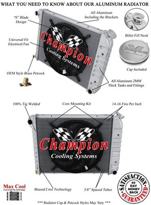 SR Champion 3 Row Stamped Tank Radiator 21'',16'' Fan for 1965 Buick LeSabre V8