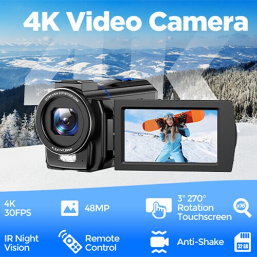 4K Touchscreen Video Camera Camcorder 48MP Night Vision 16X Digital Zoom Cam US