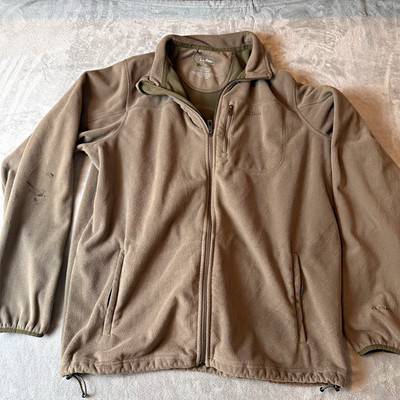 L.L.Bean Men's Windbloc Full Zip Fleece Jacket Brown L Tall Zipped Pockets Stain