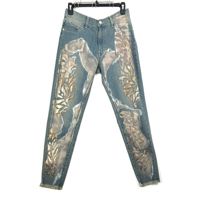 RARE Italy Morgana Jeans US 0-2  XS/S  Gold Leaf Bleach Wash Frayed Hem