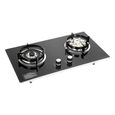 Kitchen Gas Cooktop Stove Top Tempered Glass Built-In 2 Burners NG Gas Stove