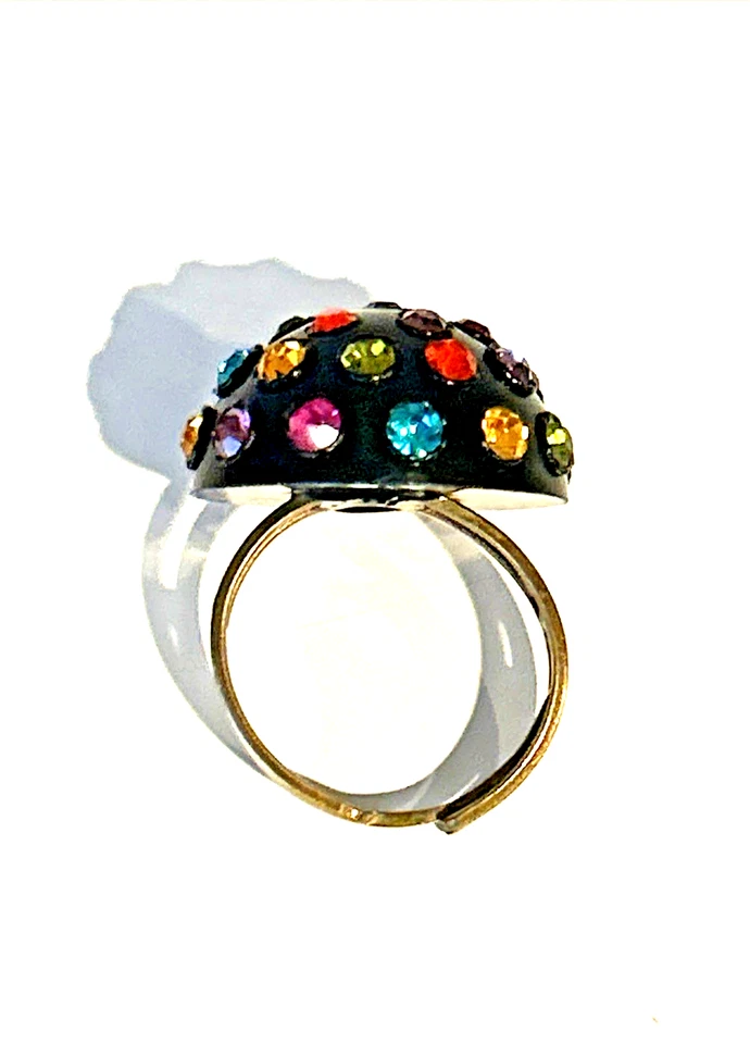 Anillo de cóctel vintage negro bola de discoteca ajustable Foto 3 de 4