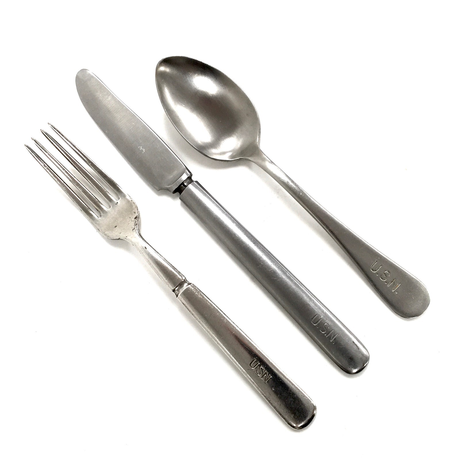 Vintage WWII US Navy 3 Piece Fork Knife Spoon Set Flatware USN