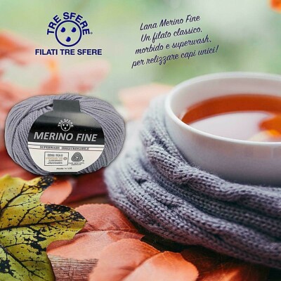 Lana Merino Fine Tre Sfere 100% Naturale, Confezione da 500 grammi