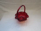 Vintage Fenton Large 8" Ruby Red Glass Handled Basket Ruffled Edge