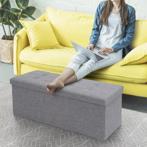 Folding Storage Ottoman Bench Foot Rest Foot Stool for Bedroom Entryway Indoor - Imagen 7 de 93