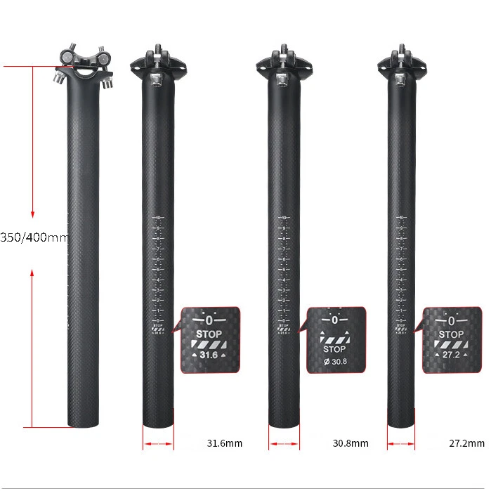 Tija de sillín de bicicleta de carretera MTB 3K estera de fibra de carbono tubo de asiento de bicicleta ajustable elegante Foto 4 de 4