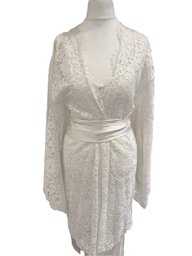Myla Robe/Kimono in white french leavers lace/silk  kimono robe XS NWT