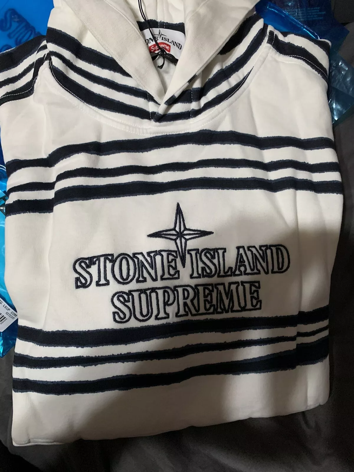 Sweat à capuche Supreme Stone Island Warp Stripe BLANC (FW20) 