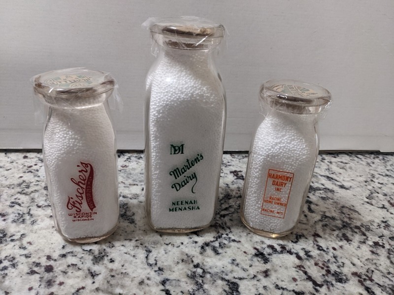 Vintage Milk Bottles Set Of 3