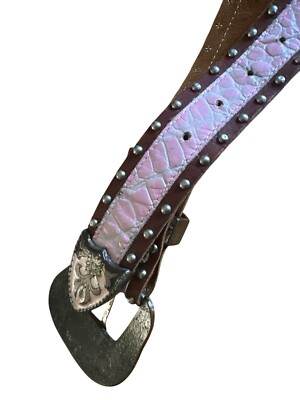 CACHE Brown & Pink Leather Studded Rhinestone Western Belt  display picture 3