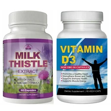 Milk Thistle Extract Liver Supplement & Vitamin D3 Immune Health Dietary Pills