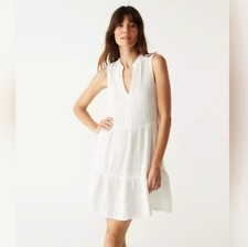 Michael Stars Scarlett Flounce White Cotton Gauze Tiered Daisy Dress S DGZ34