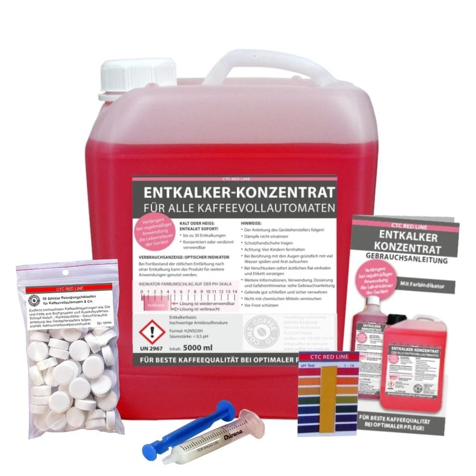 CTC-RED LINE Entkalker Reinigungstabs Wartungsfett pH-Test für Saeco DeLonghi Jura Miele AEG
