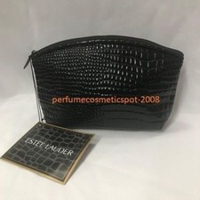NEW ESTEE LAUDER SOLID BLACK SNAKESKIN TRAVEL / COSMETIC BAG